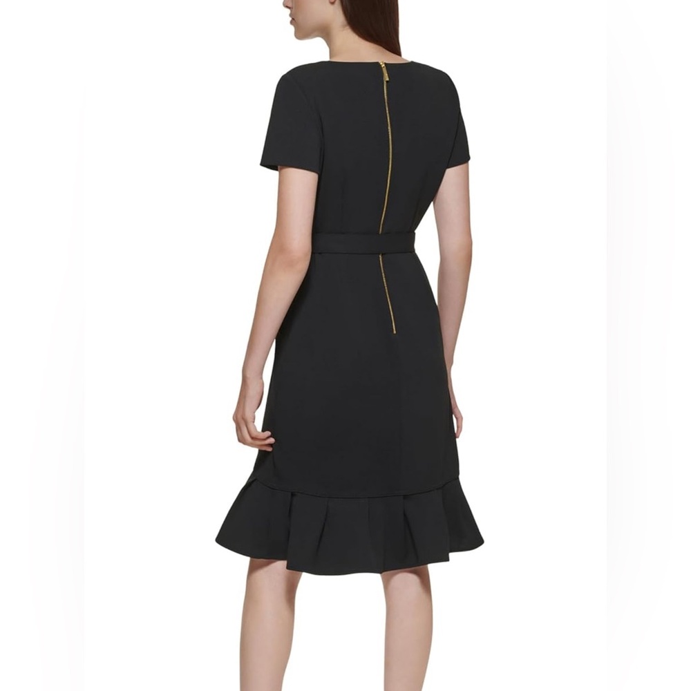 Calvin Klein Faux Wrap Dress Ruffle Hem Boat Neck Short Sleeve Office Workwear 8 - Picture 2 of 9